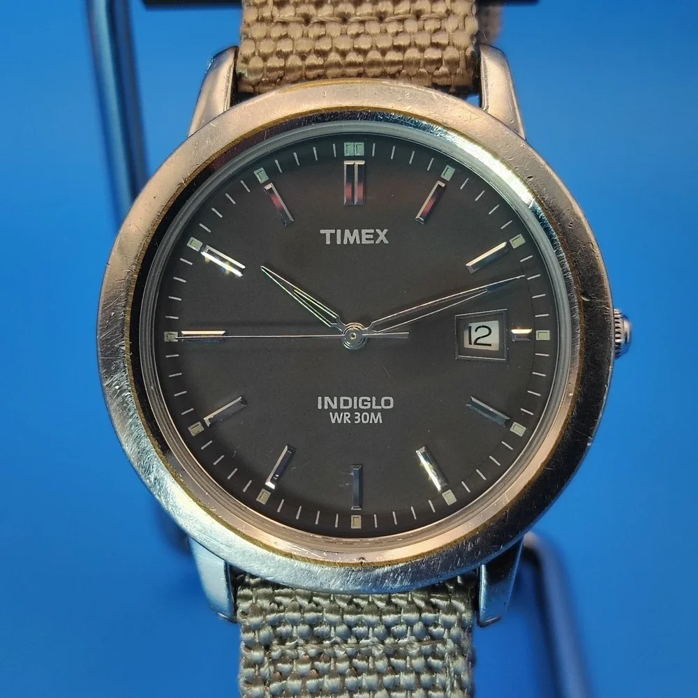 Vintage 2015 Timex Indiglo Date 36mm Mens Quartz Dress Watch New Strap Restored